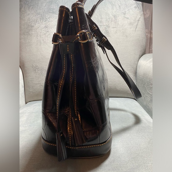 Dooney and Bourke Double Tassel Croc Shoulder Bag approximately 14” x 11” x 5” - Picture 6 of 17